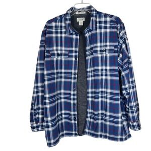 LL Bean Mens XL Fleece Lined Flannel Shirt Blue Plaid Traditional Fit